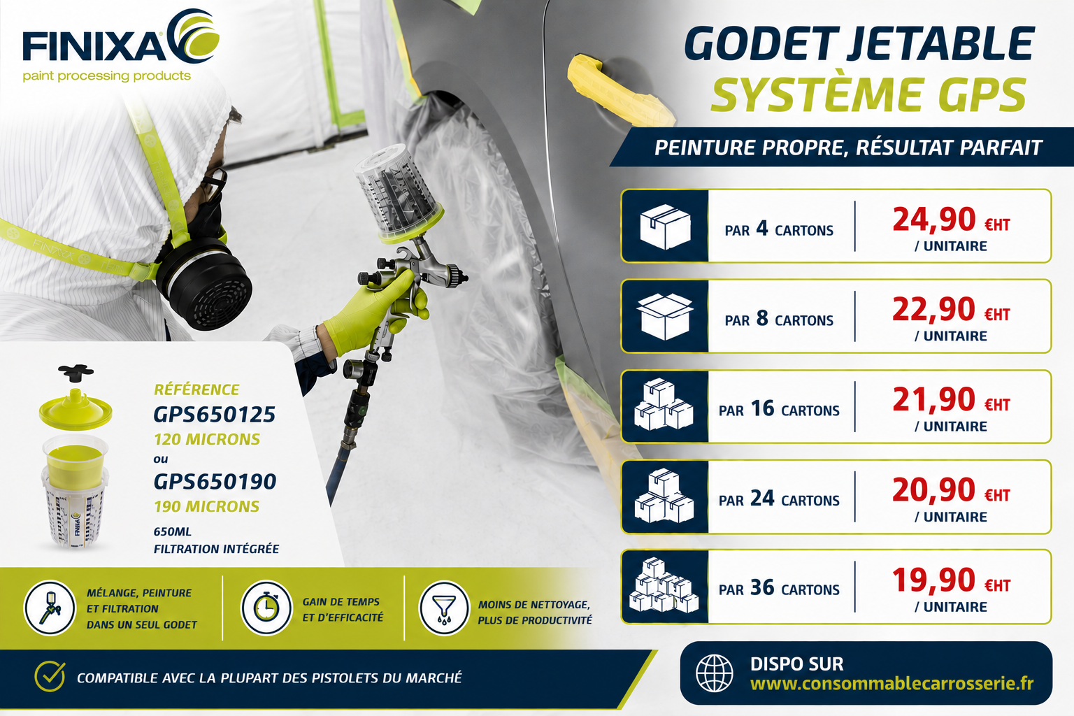 GREEN PAINT SYSTEM Godets Peinture + couvercles 125µm 650ml